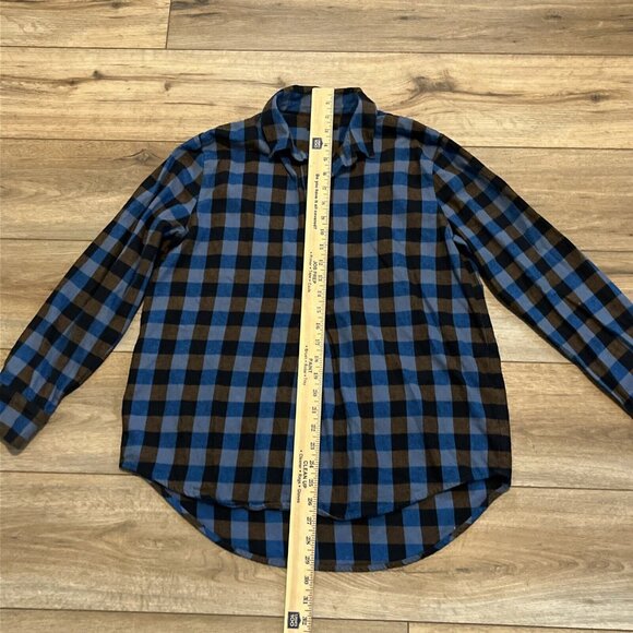 Madewell Flannel Drop-Shoulder Popover Top SZ Medium Blue Brown Check Button - Picture 6 of 12
